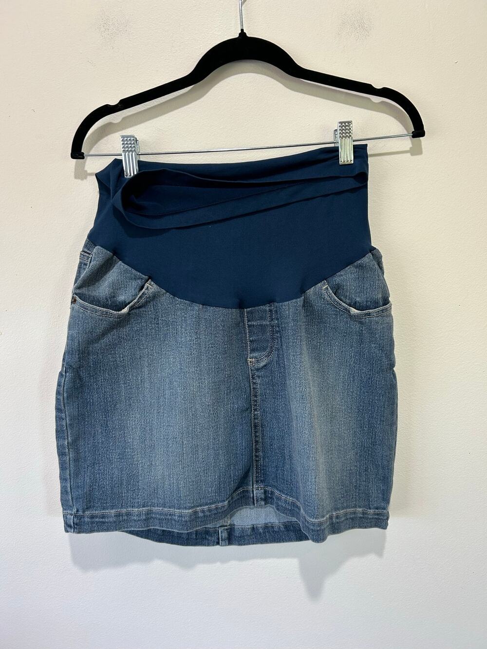 Motherhood Maternity denim mini skirt size M belly panel